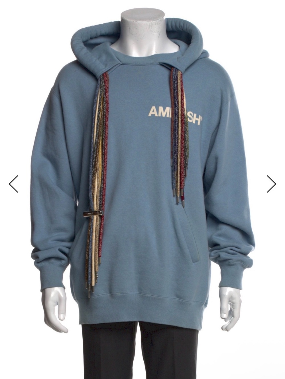 AMISH Men's Blue Pullover Hoodie with Decorative Drawcords